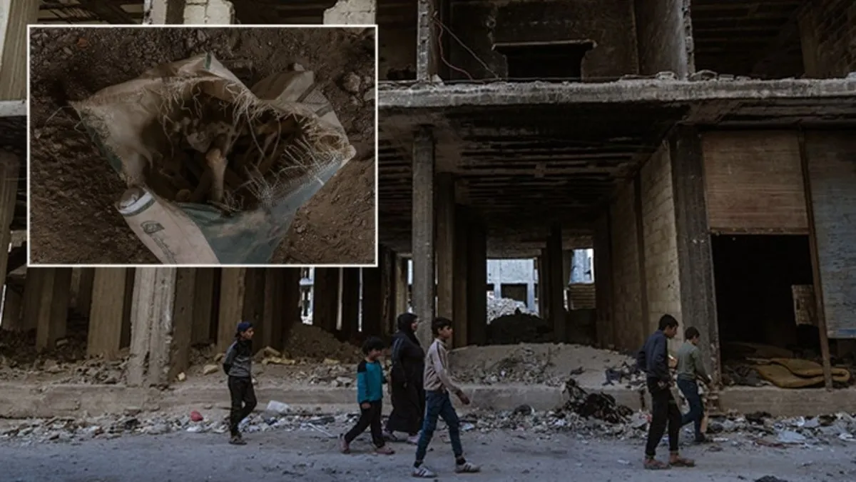 A Haber Tadamon katliamının yaşandığı bölgeyi görüntüledi! Her yerden insan kemikleri fırladı